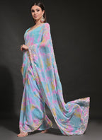 Vegaa Fashion Sky Blue Soft Georgette Sequence Work Saree | Grocsy