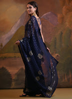 Vegaa Fashion Navy Blue Soft Georgette Sequence Work Saree | Grocsy
