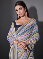 Vegaa Fashion Multicolor Georgette Leriya Print Sequence Saree | Grocsy