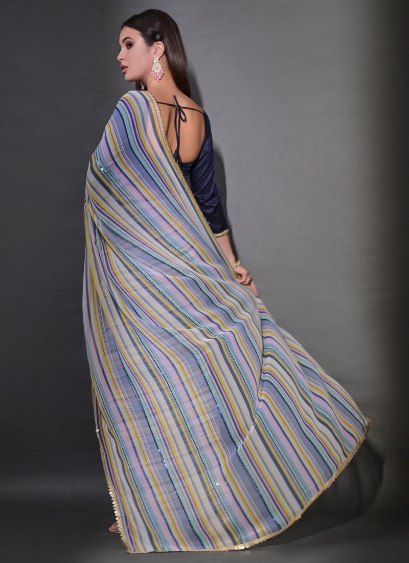 Vegaa Fashion Multicolor Georgette Leriya Print Sequence Saree | Grocsy