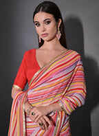 Vegaa Fashion Multicolor Georgette Leriya Print Sequence Saree | Grocsy