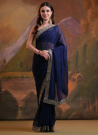 Vegaa Fashion Blue Heavy Georgette Sequence Work Saree | Grocsy