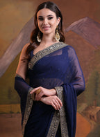 Vegaa Fashion Blue Heavy Georgette Sequence Work Saree | Grocsy