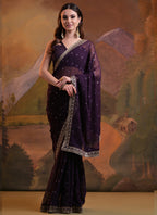 Vegaa Fashion Wine Heavy Georgette Sequence Work Saree | Grocsy