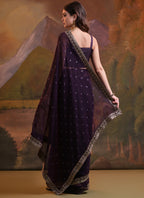 Vegaa Fashion Wine Heavy Georgette Sequence Work Saree | Grocsy