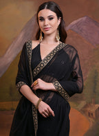 Vegaa Fashion Black Heavy Georgette Sequence Work Saree | Grocsy
