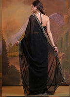 Vegaa Fashion Black Heavy Georgette Sequence Work Saree | Grocsy