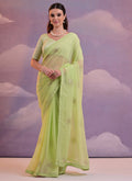 Vegaa Fashion Light Green Georgette Sequence Party Wear Saree | Grocsy