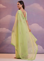 Vegaa Fashion Light Green Georgette Sequence Party Wear Saree | Grocsy