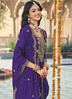 Vegaa Fashion Violet Chinon Silk Embroidered Designer Palazzo Suit | Grocsy