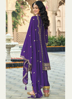 Vegaa Fashion Violet Chinon Silk Embroidered Designer Palazzo Suit | Grocsy