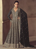 Vegaa Fashion Brown Chinon Silk Embroidered Designer Anarkali Suit | Grocsy