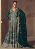 Vegaa Fashion Rama Green Chinon Silk Embroidered Designer Anarkali Suit | Grocsy