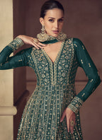 Vegaa Fashion Rama Green Chinon Silk Embroidered Designer Anarkali Suit | Grocsy
