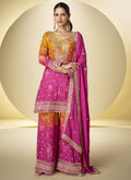Vegaa Fashion Pink Chinon Silk Digital Print Designer Palazzo Suit | Grocsy