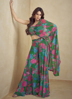 Vegaa Fashion Green Chinon Silk Digital Print Western Style Palazzo Suit | Grocsy