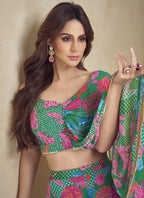 Vegaa Fashion Green Chinon Silk Digital Print Western Style Palazzo Suit | Grocsy
