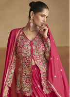 Vegaa Fashion Pink Chinon Silk Embroidered Designer Palazzo Suit | Grocsy