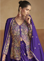 Vegaa Fashion Violet Pink Chinon Silk Embroidered Designer Palazzo Suit | Grocsy