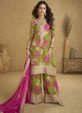 Vegaa Fashion Mehendi Chinon Silk Digital Print Designer Palazzo Suit | Grocsy
