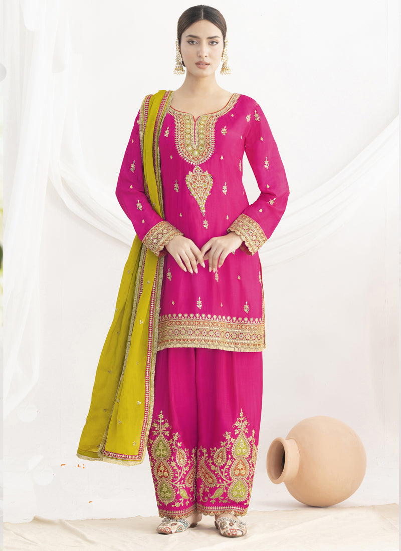 Vegaa Fashion Pink Chinon Silk Embroidered Designer Salwar Suit | Grocsy