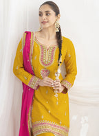 Vegaa Fashion Yellow Chinon Silk Embroidered Designer Salwar Suit | Grocsy