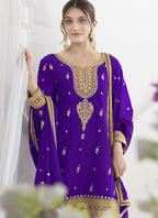 Vegaa Fashion Violet Chinon Silk Embroidered Designer Salwar Suit | Grocsy