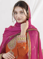 Vegaa Fashion Orange Chinon Silk Embroidered Designer Salwar Suit | Grocsy