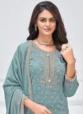 Vegaa Fashion Grey Vichitra Silk Embroidered Palazzo Suit | Grocsy