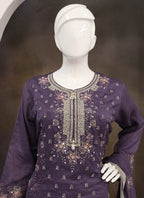 Vegaa Fashion Violet Vichitra Silk Embroidered Palazzo Suit | Grocsy