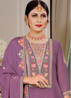 Vegaa Fashion Onion Pink Chinon Silk Embroidered Designer Palazzo Suit | Grocsy