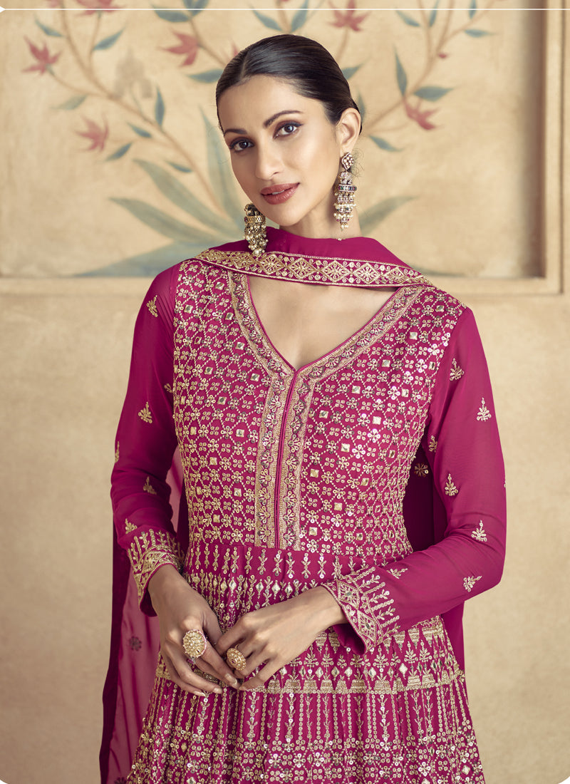 Vegaa Fashion Pink Real Georgette Embroidered Anarkali Suit | Grocsy