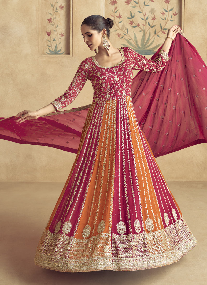 Vegaa Fashion Red Real Georgette Embroidered Anarkali Suit | Grocsy