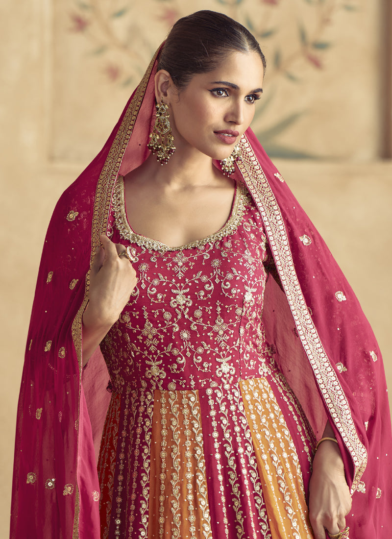 Vegaa Fashion Red Real Georgette Embroidered Anarkali Suit | Grocsy