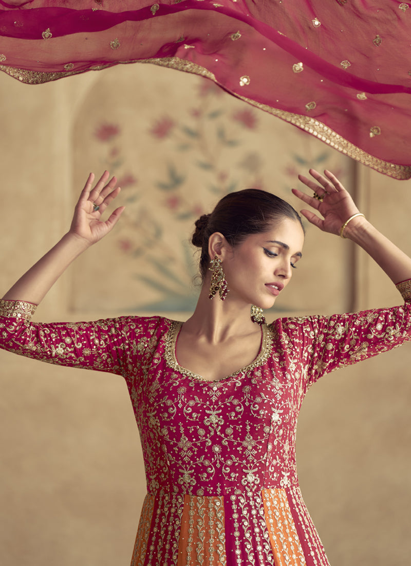 Vegaa Fashion Red Real Georgette Embroidered Anarkali Suit | Grocsy