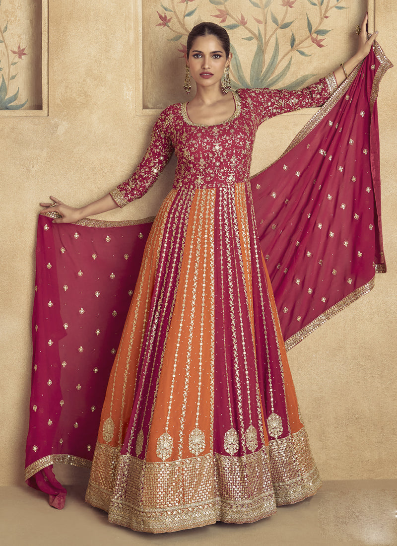 Vegaa Fashion Red Real Georgette Embroidered Anarkali Suit | Grocsy