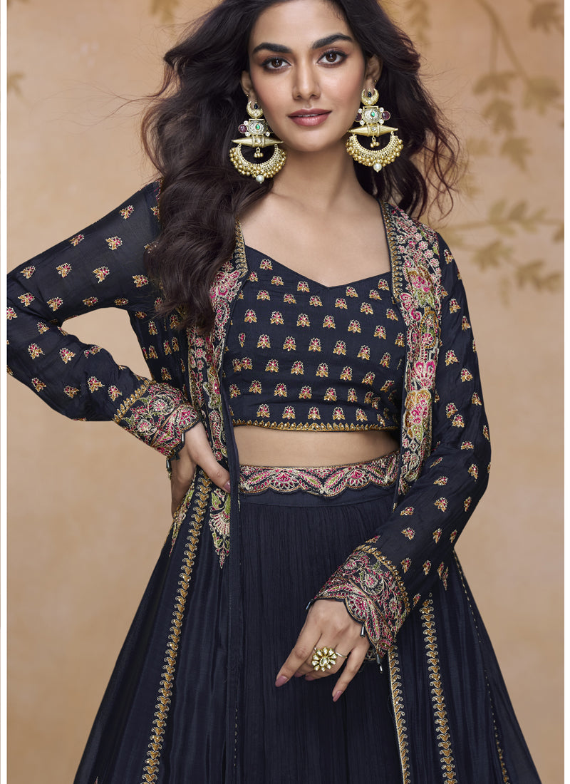 Vegaa Fashion Lavender Simar Silk Embroidered Wedding Wear Lehenga Style Suit | Grocsy