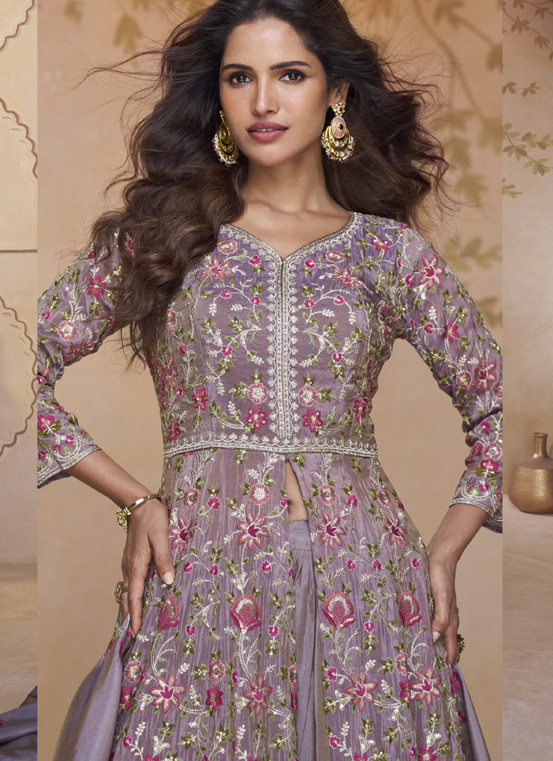 Vegaa Fashion Blue Georgette Embroidered Wedding Wear Lehenga Style Suit | Grocsy