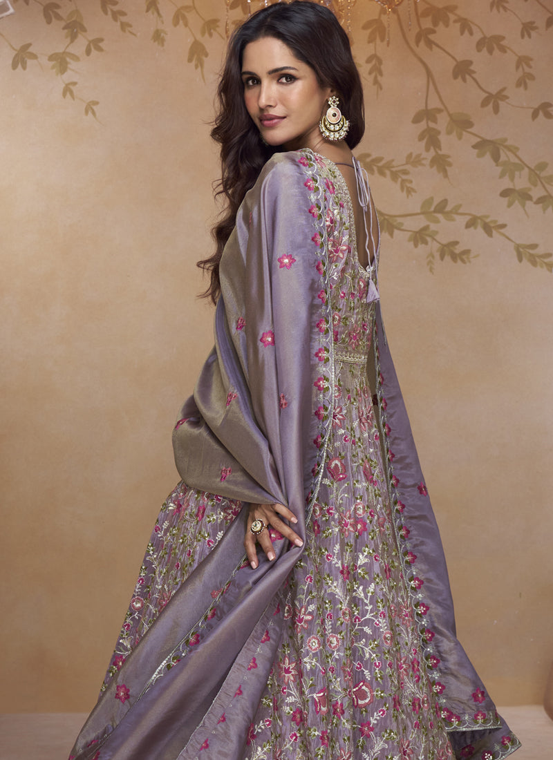 Vegaa Fashion Blue Georgette Embroidered Wedding Wear Lehenga Style Suit | Grocsy