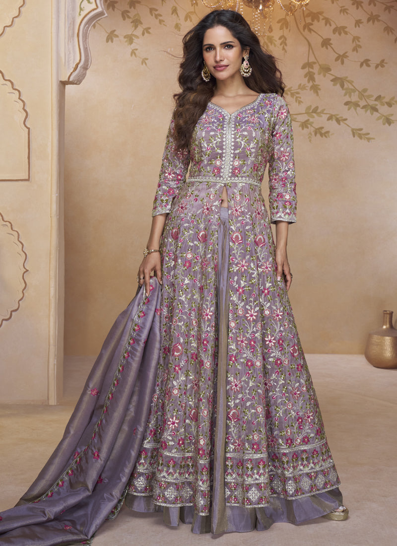 Vegaa Fashion Blue Georgette Embroidered Wedding Wear Lehenga Style Suit | Grocsy