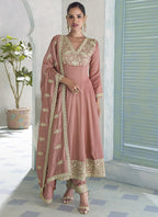 Vegaa Fashion Peach Premium Silk Embroidered Sequence Anarkali Suit | Grocsy
