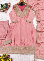 Vegaa Fashion Peach Premium Silk Embroidered Sequence Anarkali Suit | Grocsy