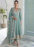 Vegaa Fashion Sky Blue Premium Silk Embroidered Sequence Anarkali Suit | Grocsy