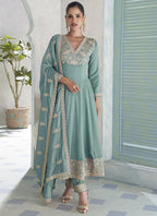 Vegaa Fashion Sky Blue Premium Silk Embroidered Sequence Anarkali Suit | Grocsy