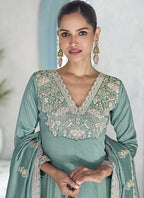 Vegaa Fashion Sky Blue Premium Silk Embroidered Sequence Anarkali Suit | Grocsy