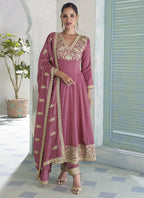 Vegaa Fashion Onion Pink Premium Silk Embroidered Sequence Anarkali Suit | Grocsy