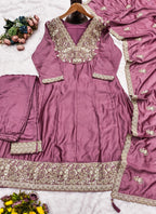 Vegaa Fashion Onion Pink Premium Silk Embroidered Sequence Anarkali Suit | Grocsy