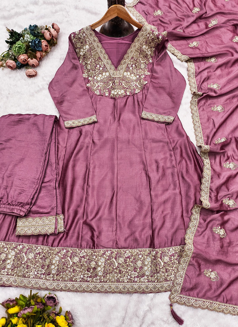 Vegaa Fashion Onion Pink Premium Silk Embroidered Sequence Anarkali Suit | Grocsy