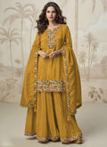 Vegaa Fashion Yellow Simar Silk Embroidered Palazzo Suit | Grocsy