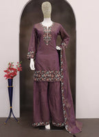 Vegaa Fashion Violet Simar Silk Embroidered Palazzo Suit | Grocsy
